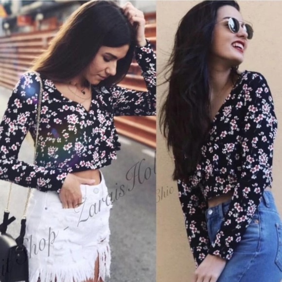 Cute Zara Crop Top XL Cherry Blossom from Zara's Trafaluc Collection Blouse - Picture 4 of 11